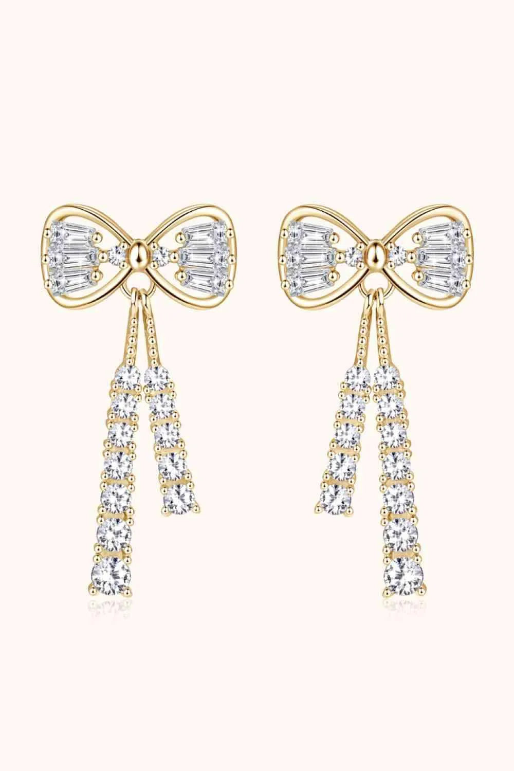 1.12 Carat Moissanite 925 Sterling Silver Bow Earrings Gold One Size Moissanite - Tophatter Daily Deals